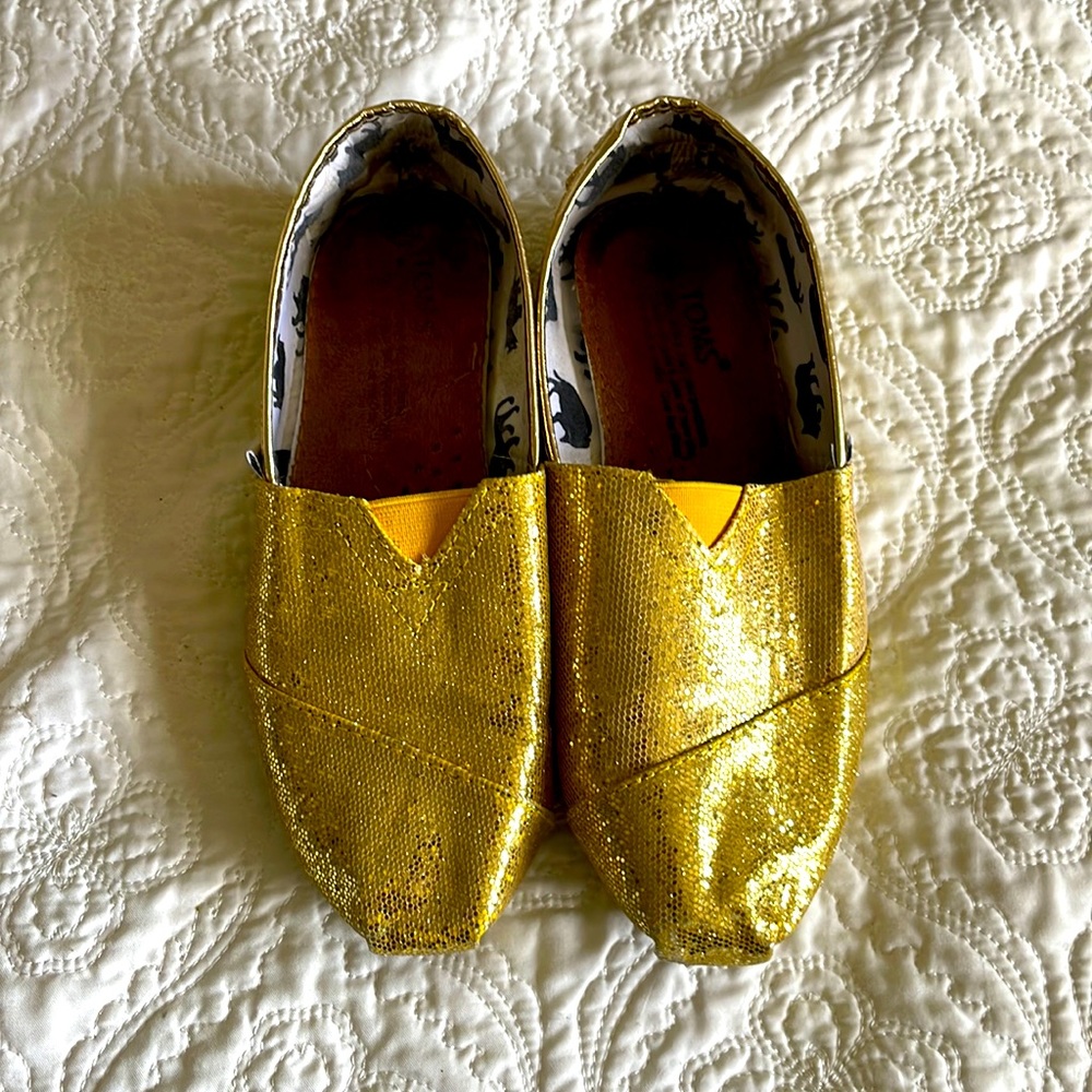 Toms Metallic Gold Sequin Slip-On Flats